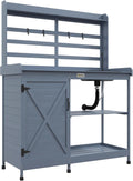 Gray Wooden Potting Bench with Storage Cabinet and Sink L1427