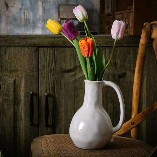 White Ceramic Vase with Double Handle F24709