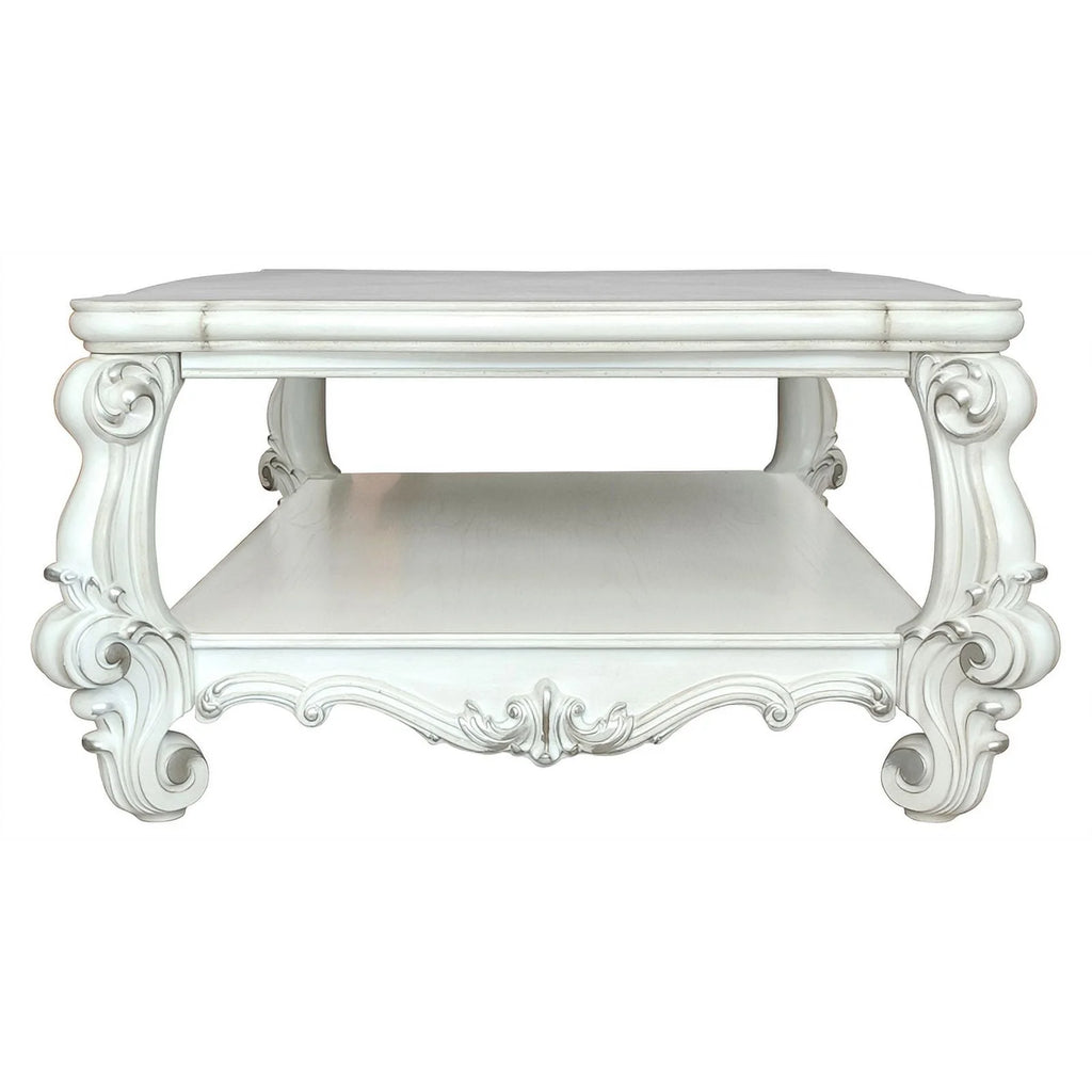 Rectangular Wood Coffee Table with Bottom Shelf in Bone White G533