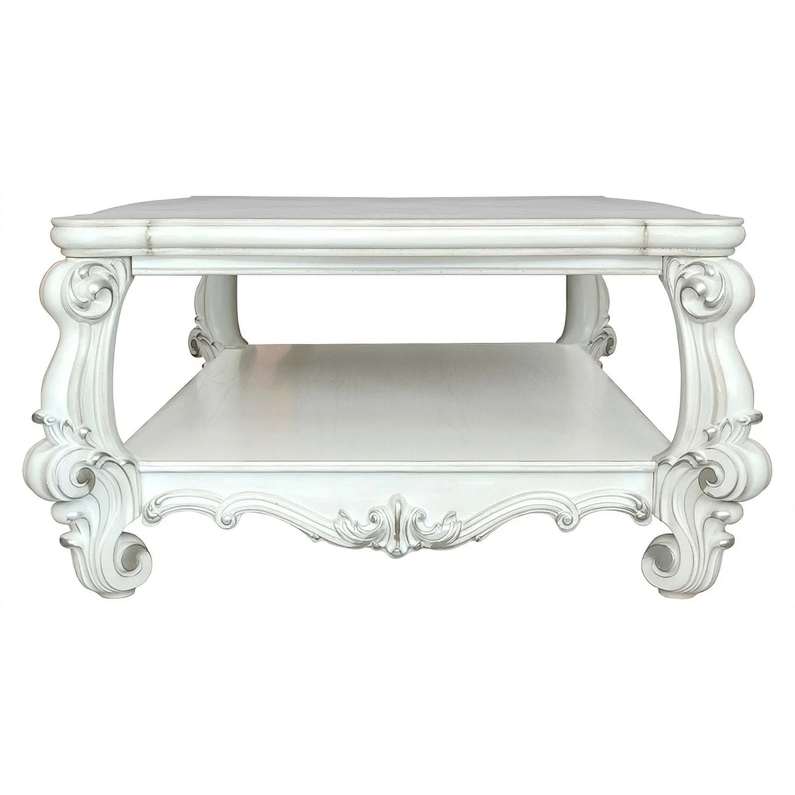 Rectangular Wood Coffee Table with Bottom Shelf in Bone White G533