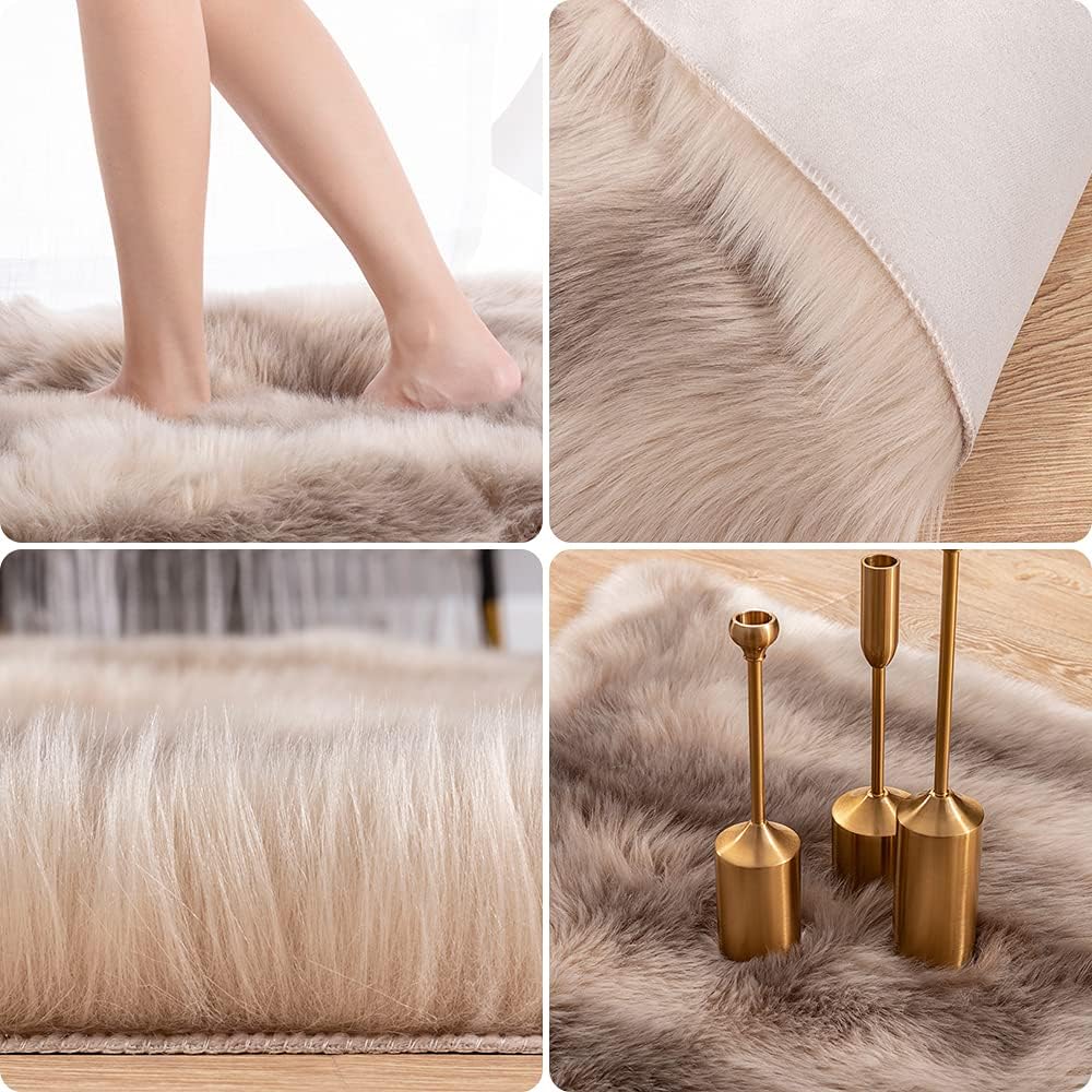 Brown 4ft x 5ft Faux Fur Area Rug Z806