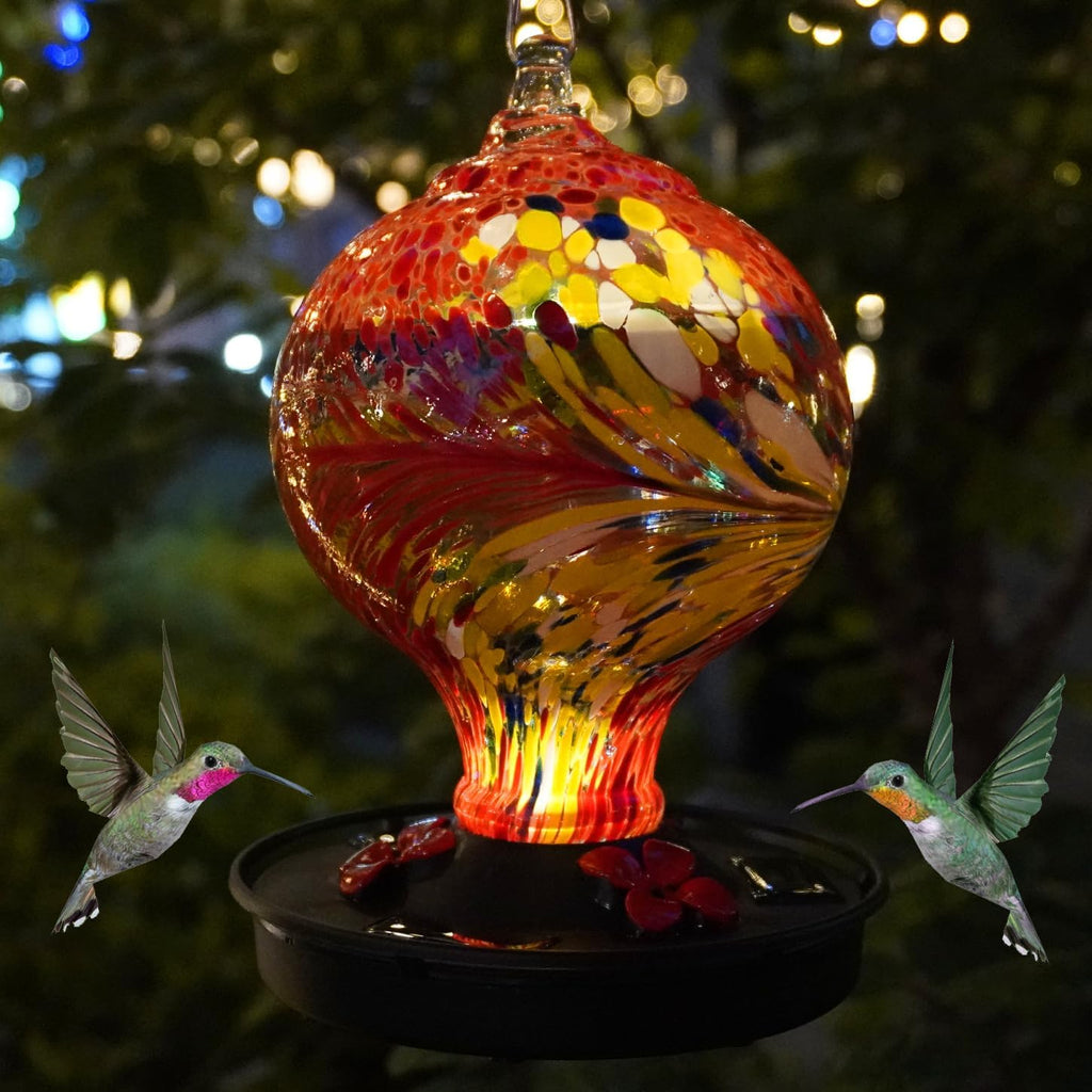 Red Handblown Glass Hummingbird Feeder E377