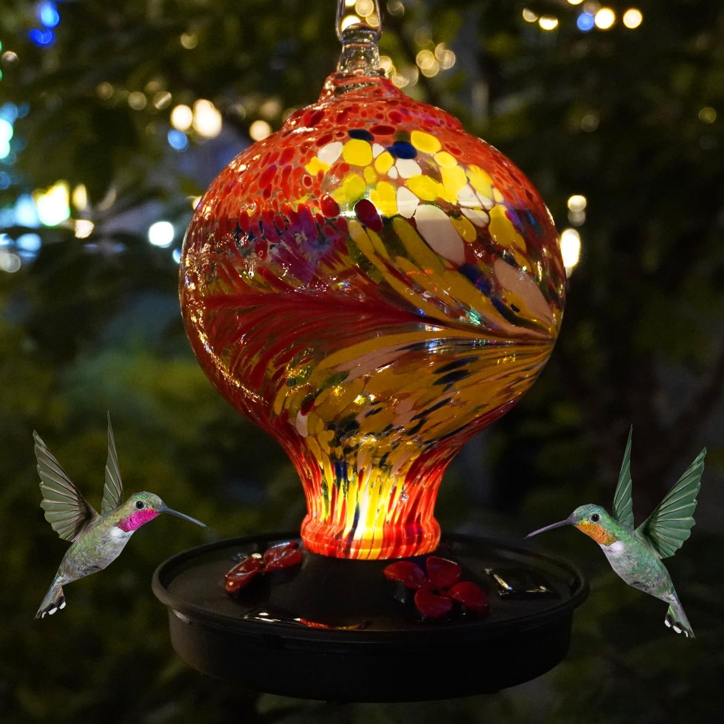 Red Handblown Glass Hummingbird Feeder E377
