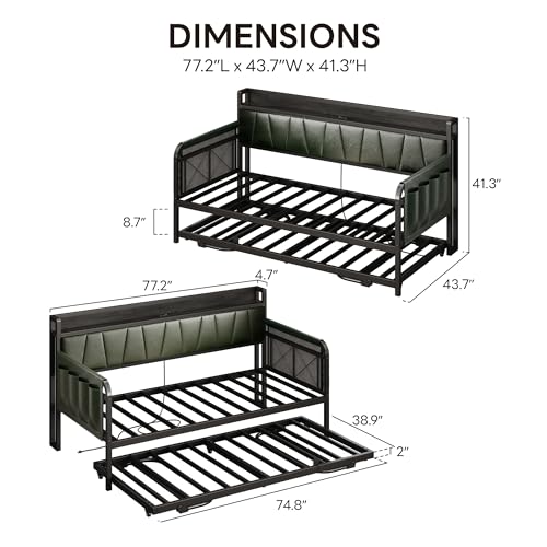 Grey Twin Daybed with Trundle Bed and Storage Headboard W66533