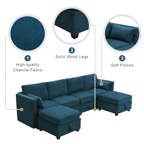 Grey Chenille U-Shaped Sectional Sofa with Storage Seats I914