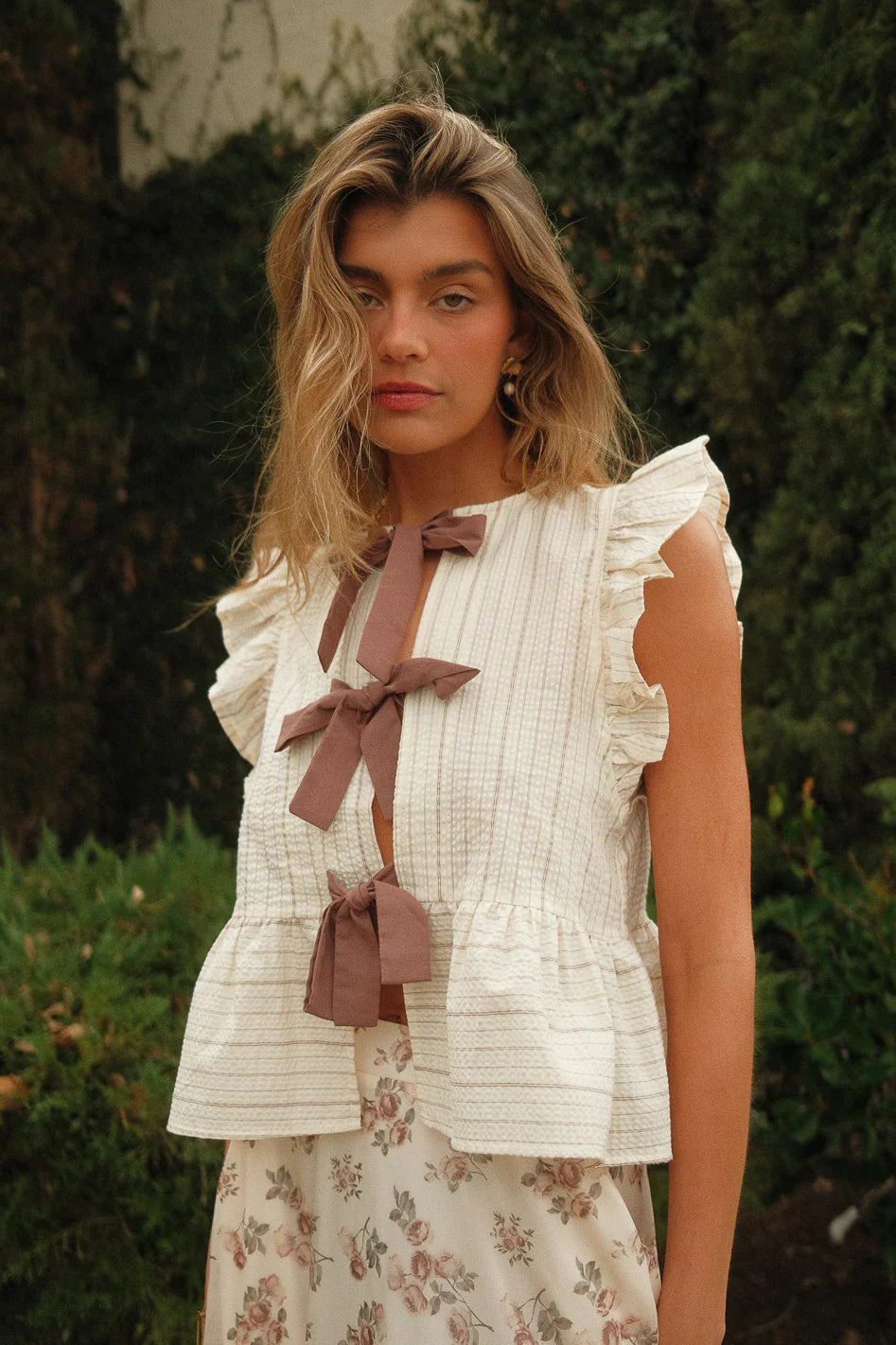 Tie Front Blouse in Mocha I804