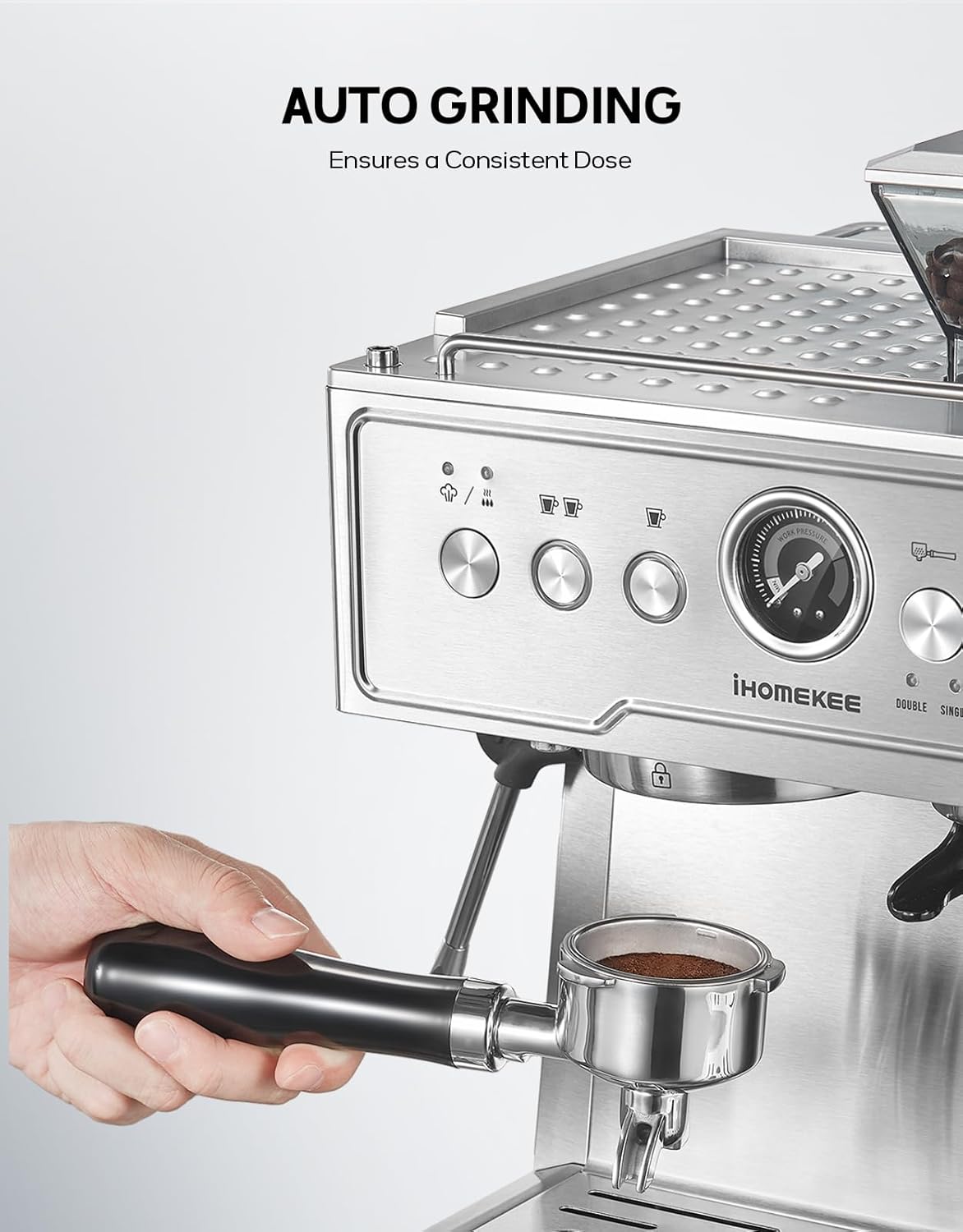 20 Bar Semi-Automatic Espresso Machine With Grinder and Milk Frother, Brushed Stainless Steel Z137705