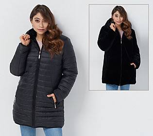 Black Medium Reversible Faux Fur Water Resistant Jacket U32829