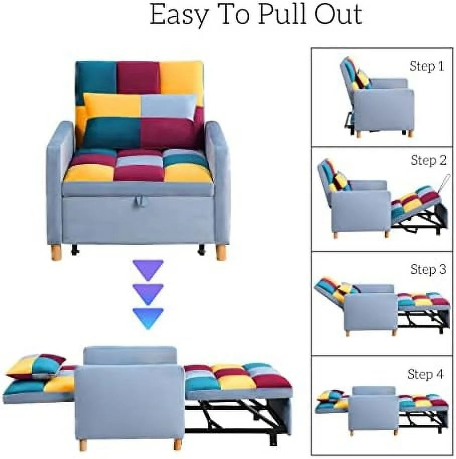 Convertible Chair Sleeper Velvet Adjustable Single Sofa Bed with Lumbar Z1939