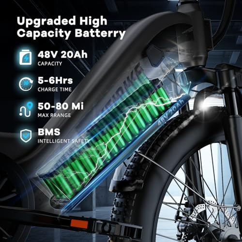24" Fat Tire Electric Bike, 48V 20AH Removable Battery, 7 Speed G4254