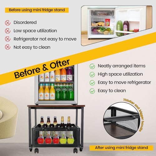 Retro Mini Fridge Stand with Wheels J885995