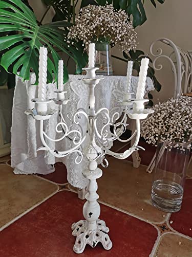 Vintage White Cast Iron 5 Arms Candlestick Holders 17Inch Tall S328470
