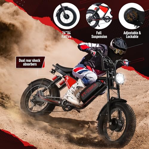 3000W Folding Electric Bike with 48V Battery, 26x4.0 Fat Tire, Full Suspension, 7-Speed Gear L8240