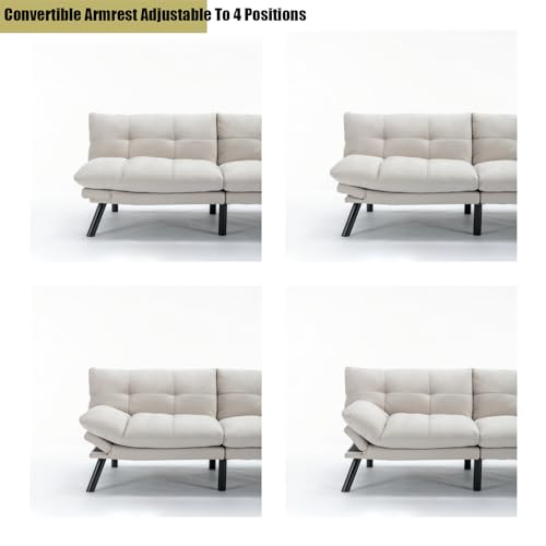 Linen Futon Sofa Bed, Convertible Folding Couch, Double Loveseat Bed (Linen Dark Gray) S41172
