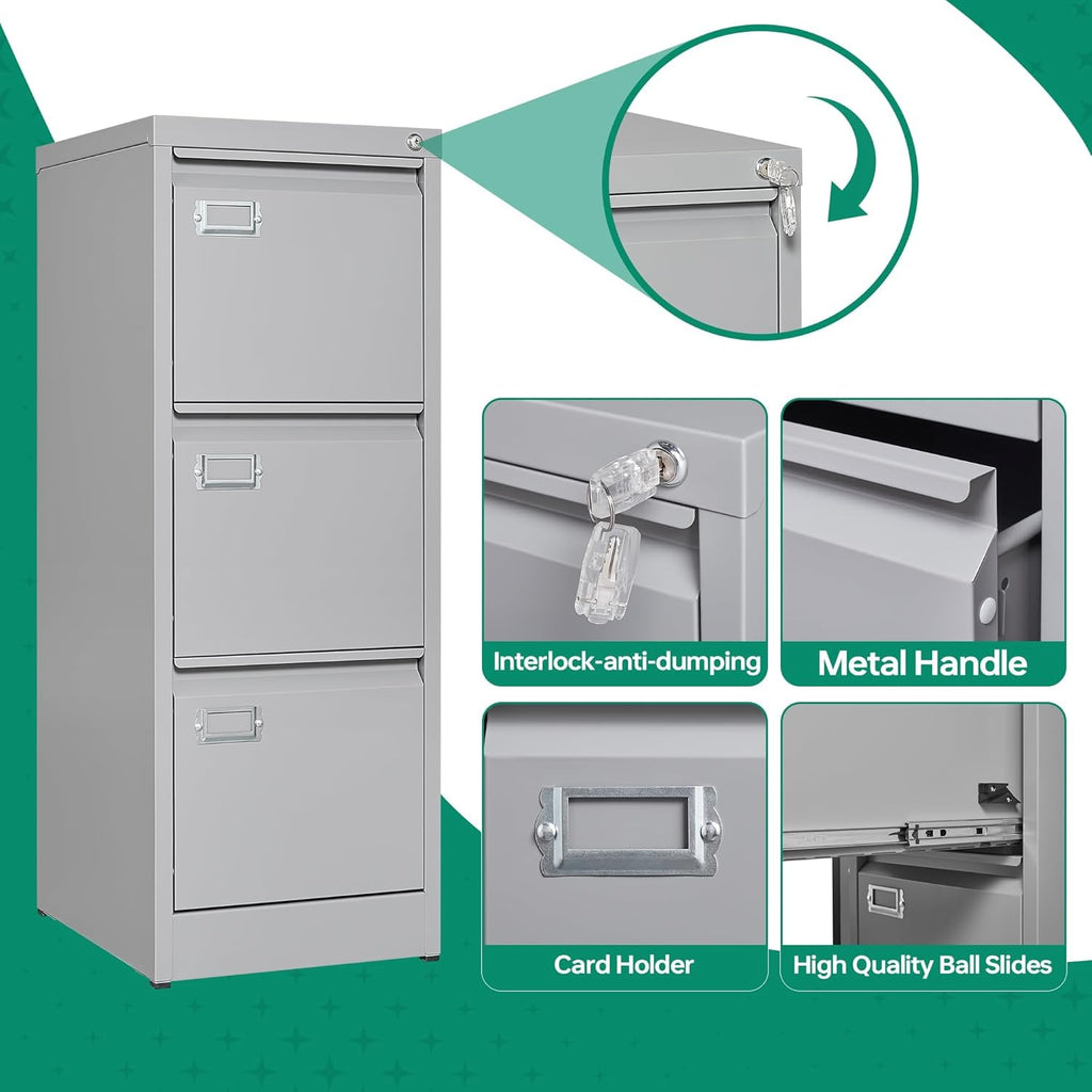 3 Drawer Grey Metal File Cabinet P89041