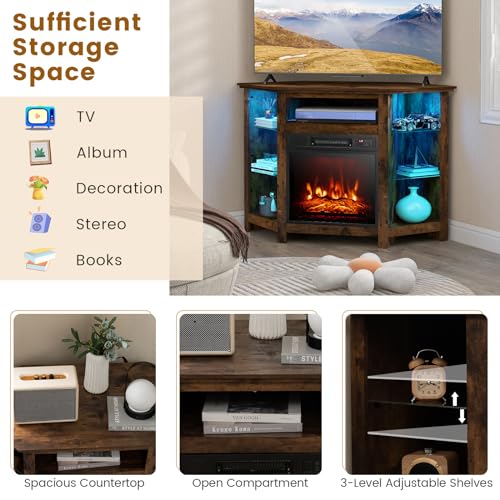Rustic Brown Fireplace Corner TV Stand with Electric Fireplace N275086