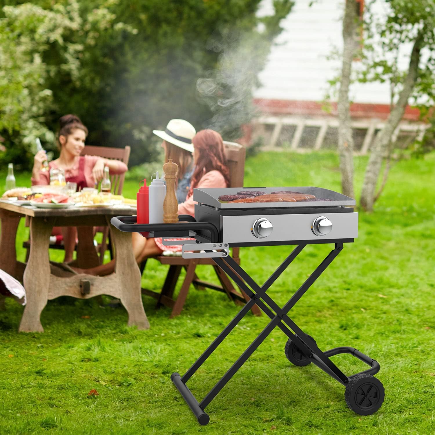 Folding Grill Cart with Side Shelf L62046