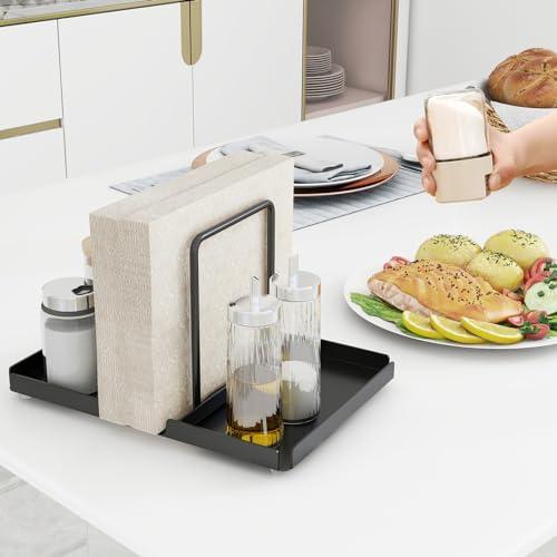 Black Metal Napkin Holder with Salt and Pepper Shakers Caddy E470515