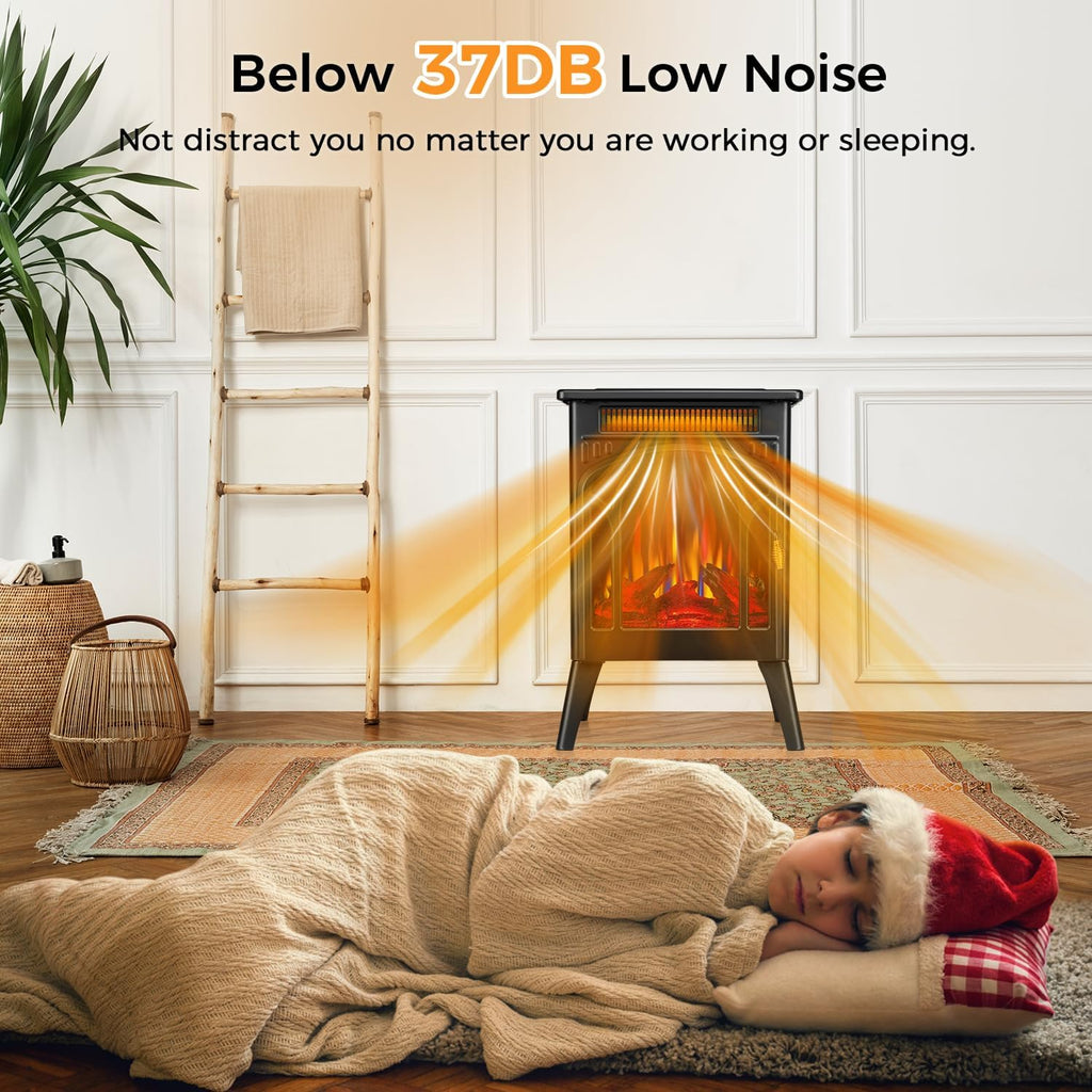 Electric Fireplace Stove, 1500W, 17" Infrared Heater, Remote Control, 8H Timer E31961