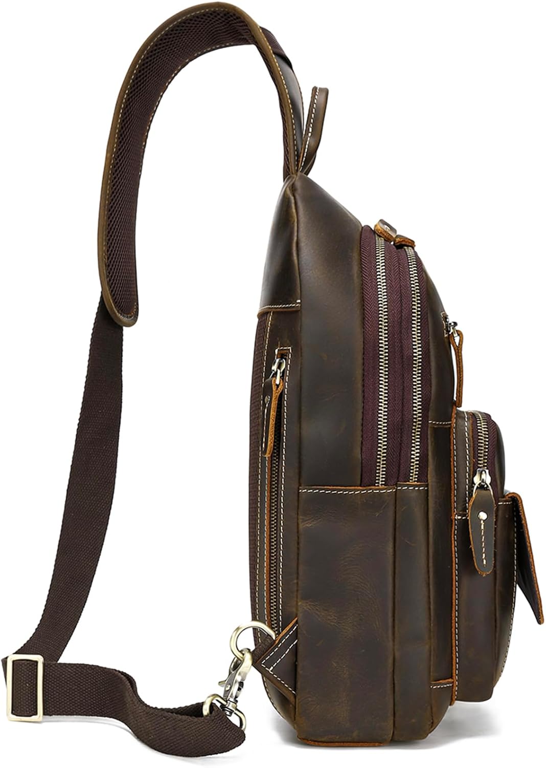 Brown Full Grain Leather Crossbody Shoulder Sling Bag K3263