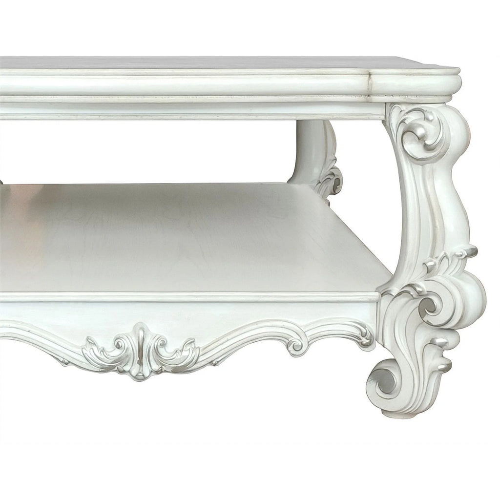 Rectangular Wood Coffee Table with Bottom Shelf in Bone White G533