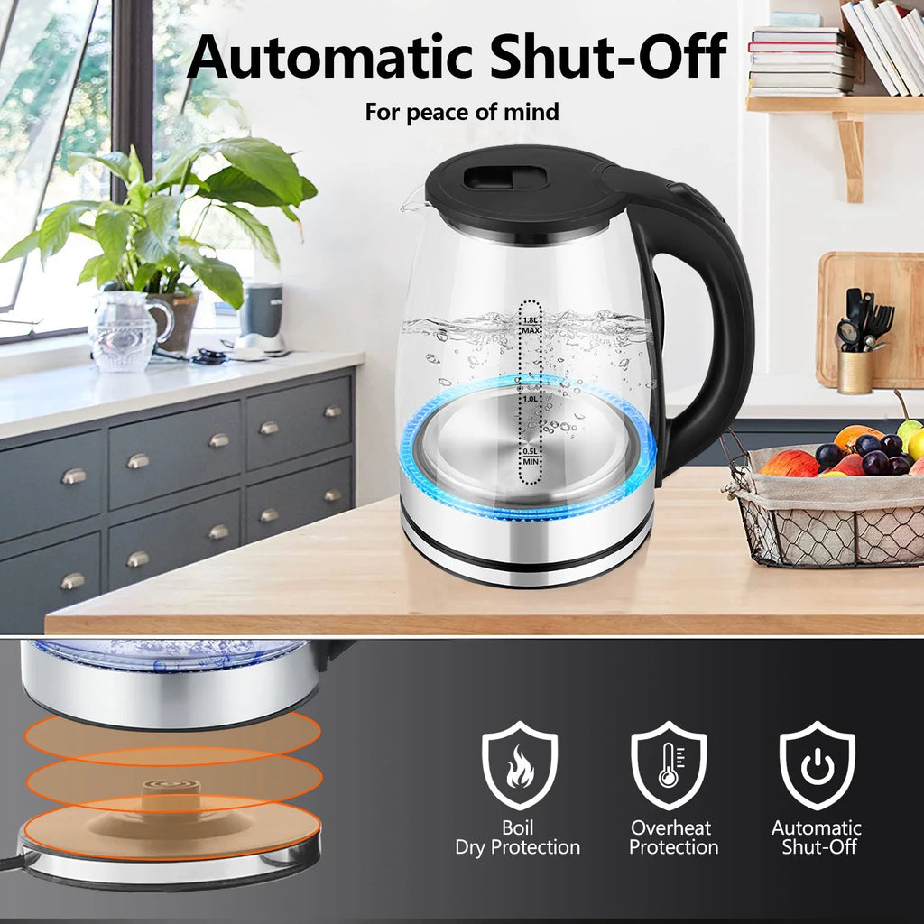 1.8 Liter Glass and Steel Electric Kettle with Auto Shut-Off U735457