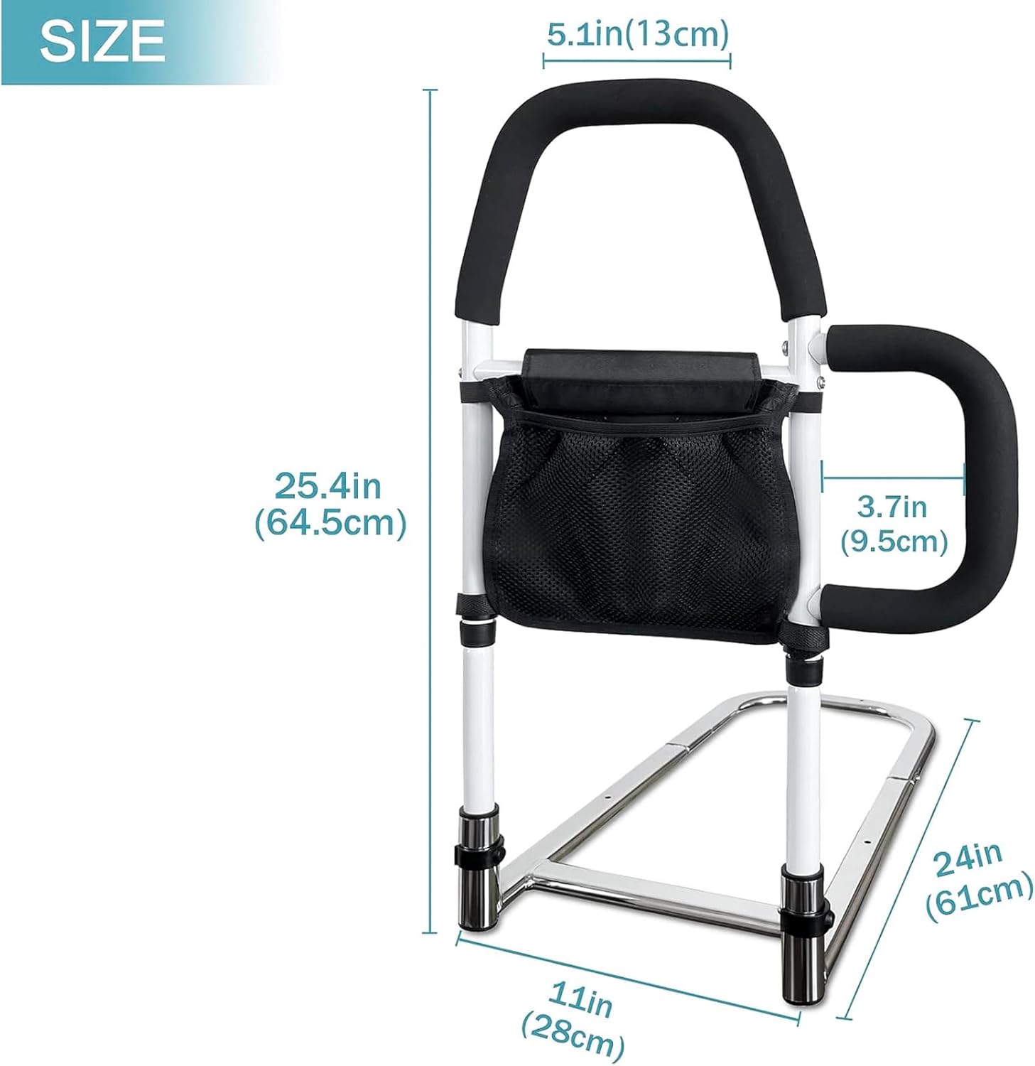 Heavy Duty 330lbs Bed Rails with Dual Padded Grab Bars & Storage Pocket P321840