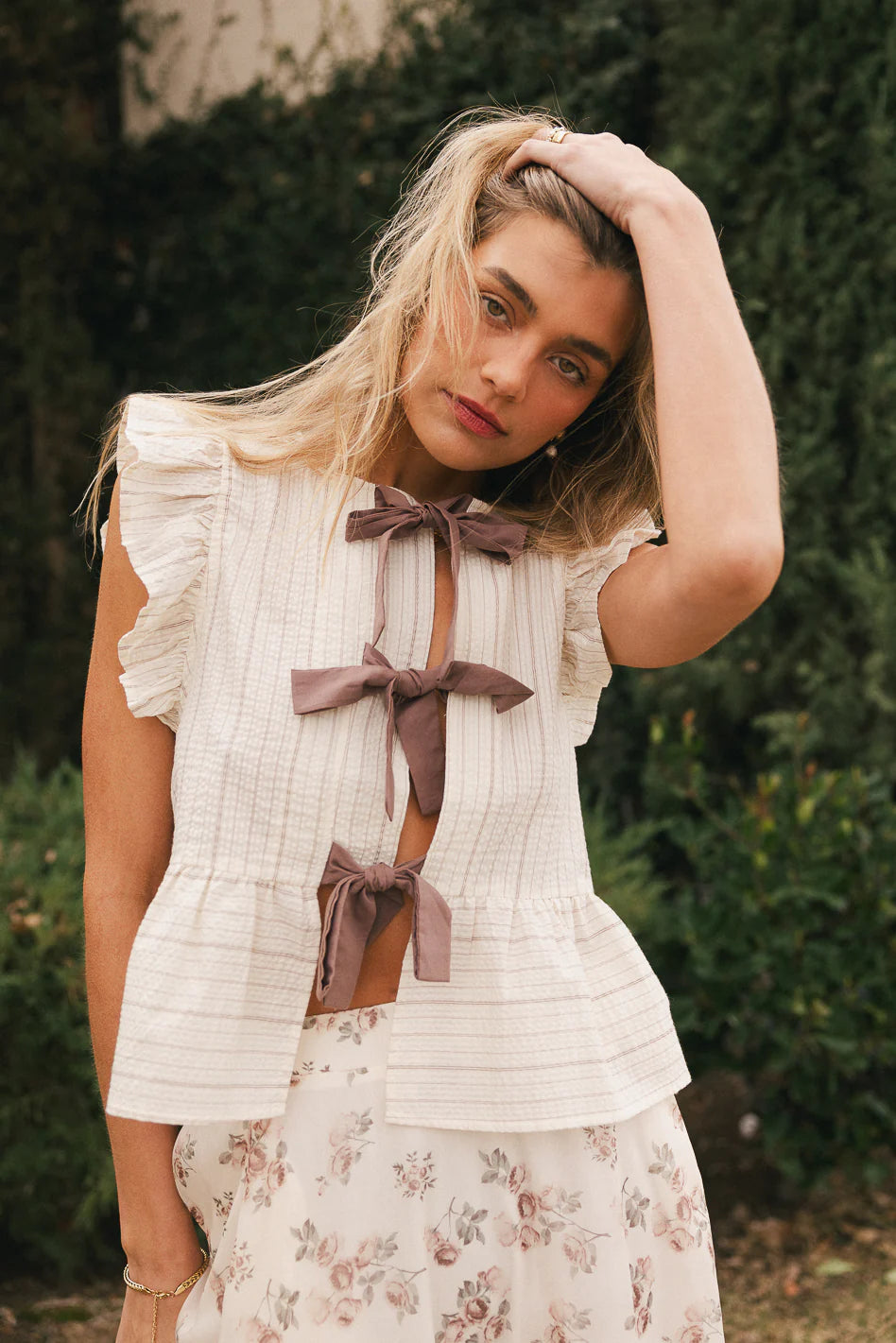 Tie Front Blouse in Mocha I804