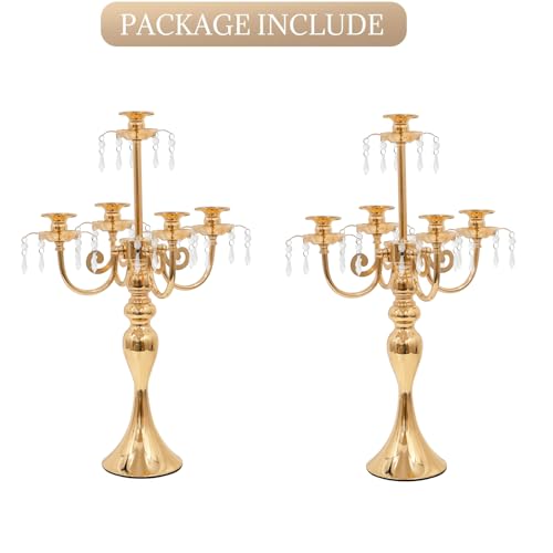 20" Tall 5 Arm Crystal Candelabra Candle Holder (Black) A9508