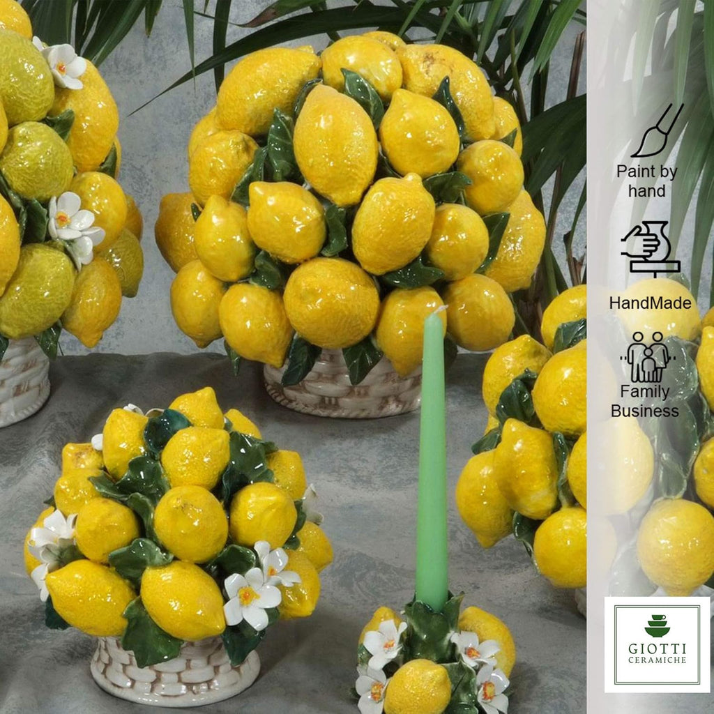 Italian Ceramic Lemons Centerpiece - 9 inches Tall Hand Made Italian Pottery Decorative Fruit Basket Y976375