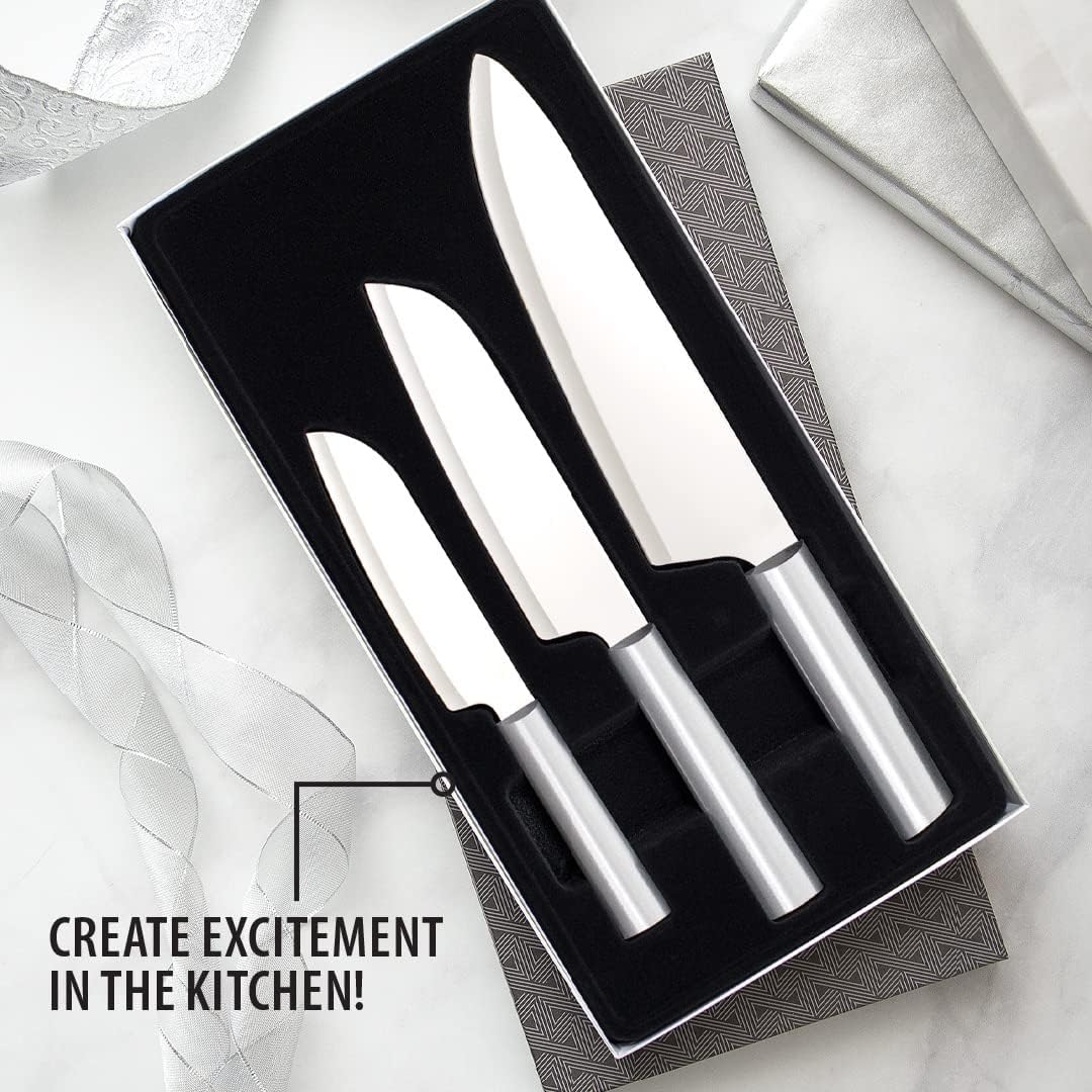 3-Piece Stainless Steel Knife Set with Aluminum Handles and Sharpener D55337