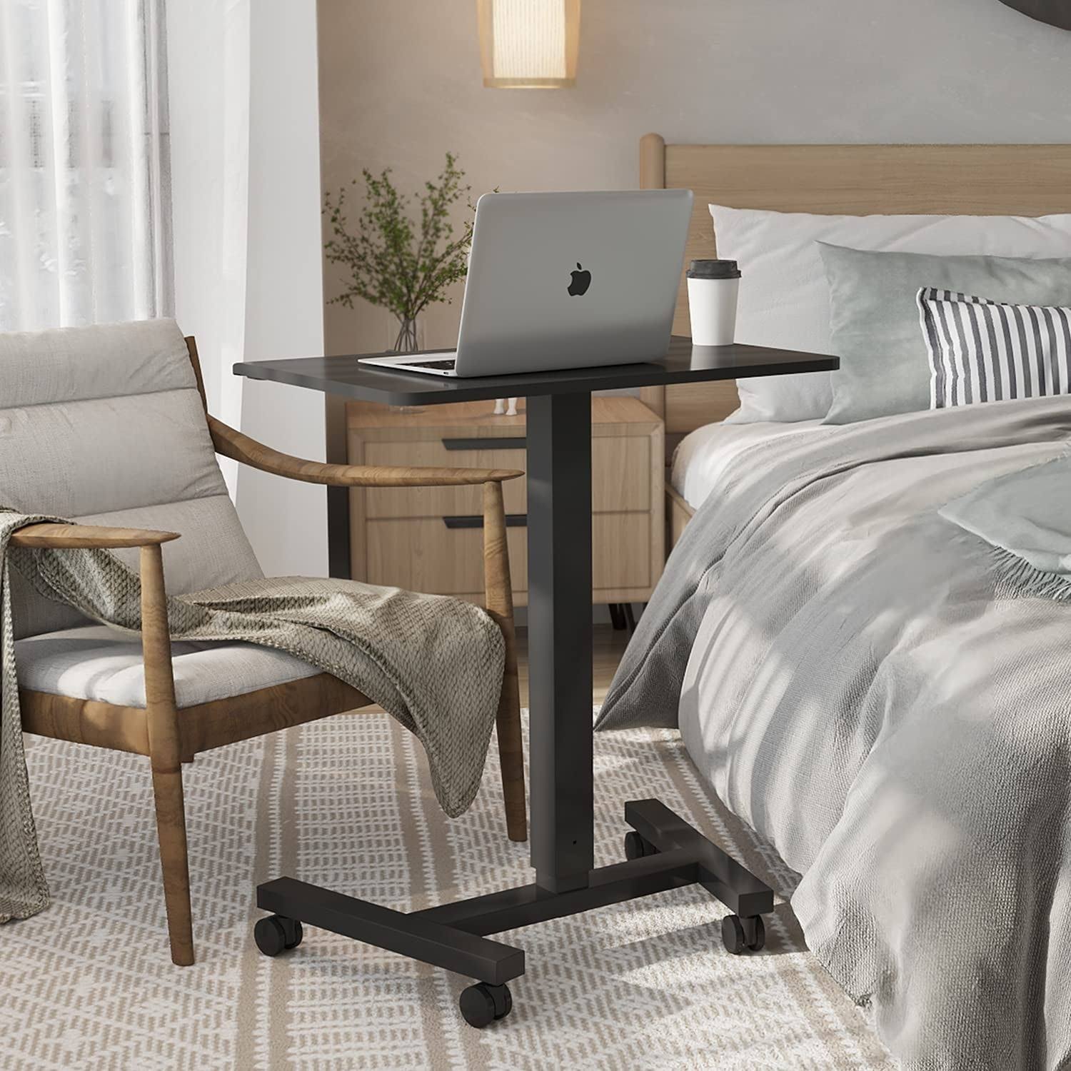 Black Adjustable Height Rolling Laptop Desk Cart U84404