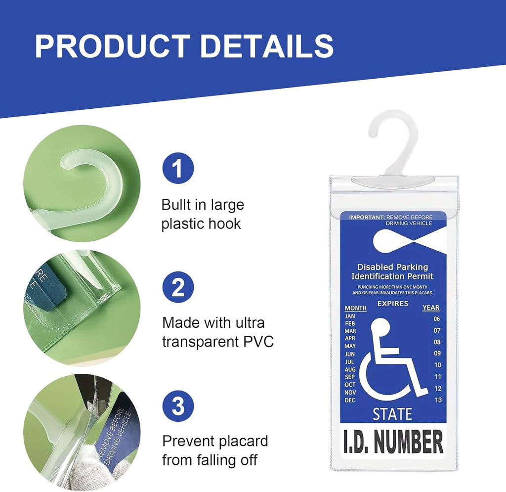 2 PCS Disabled Parking Permit PVC Protective Case with Hook (Transparent) M925
