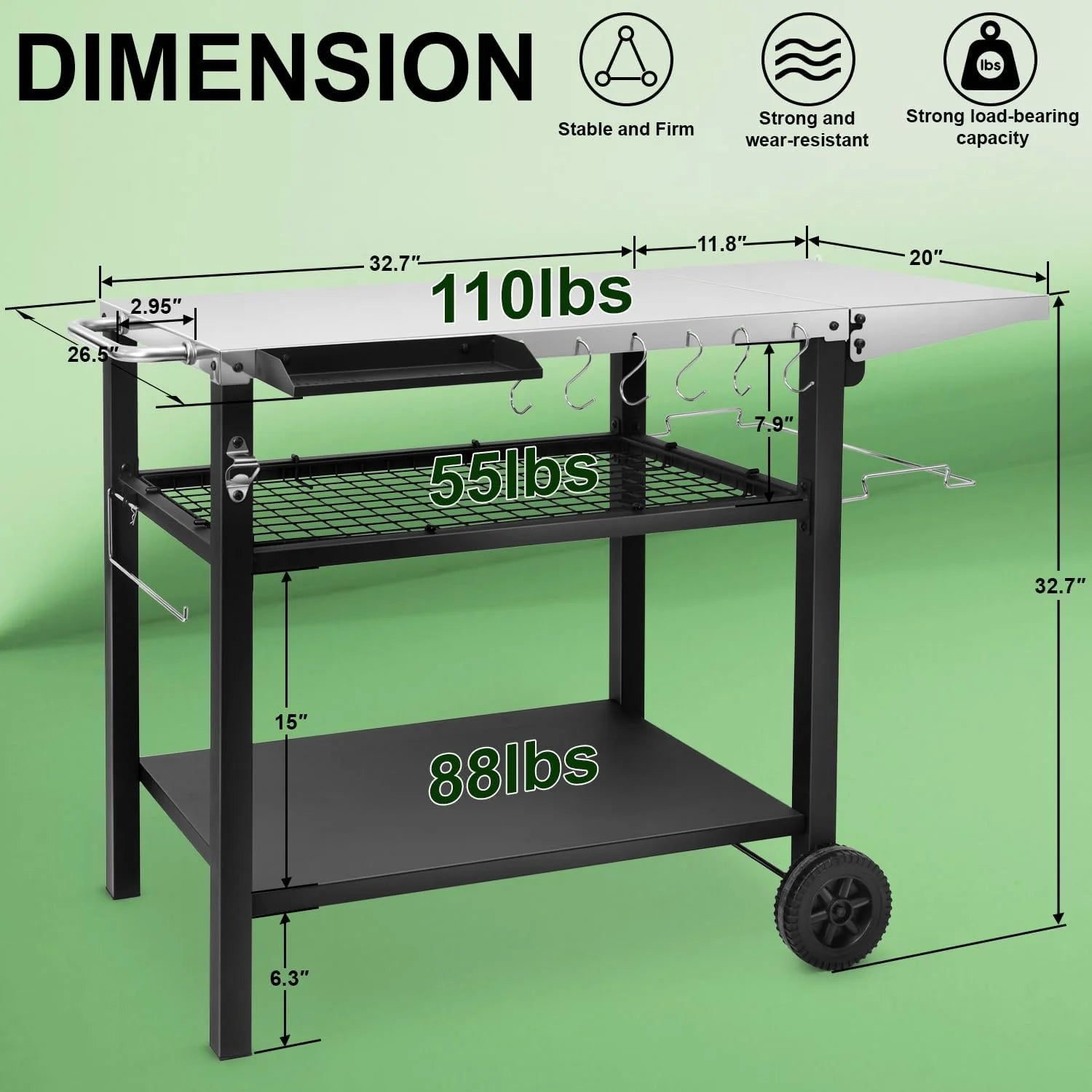 Three-Shelf Stainless Steel Grill Cart Table with Wheels W20580