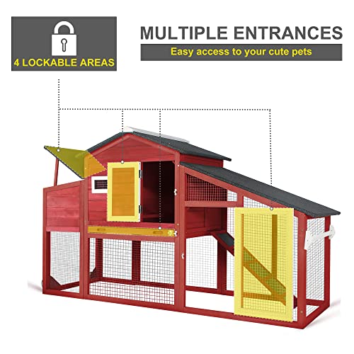 Large Wooden Chicken Coop with Wheels Waterproof Outdoor Hen House Poultry Cage with Run Laying Boxes and Secure Enclosure T3606