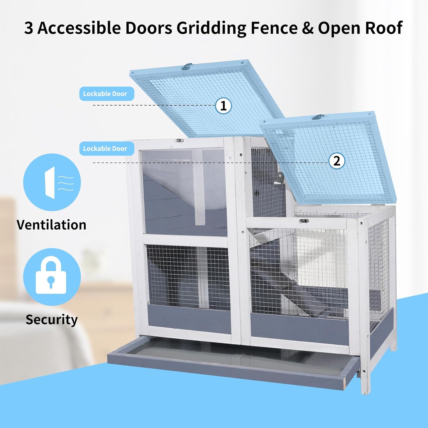 Wooden Guinea Pig Cage with Openable Roofs and Removable Tray G868584