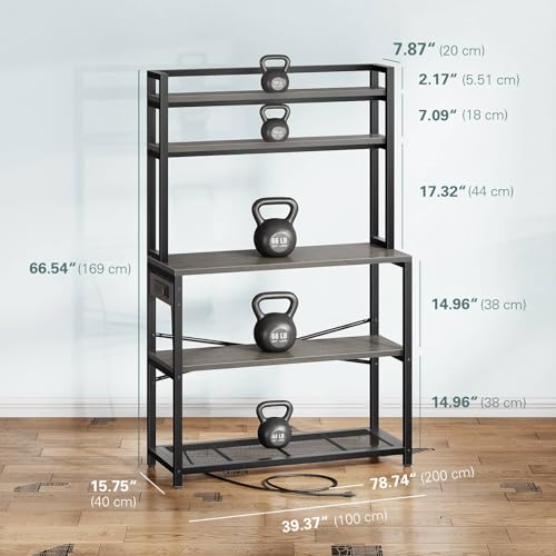 39.4 Inch Wide 5-Tier Bakers Rack with 3 Power Outlets (Black) R800238