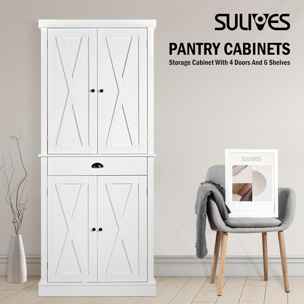 White 4 Door 6 Shelf Tall Kitchen Pantry Cabinet T264289