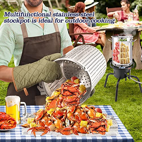 32QT Stainless Steel Stock Pot 6-Piece with Basket and Steamer Rack M969