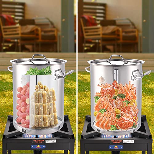 32QT Stainless Steel Stock Pot 6-Piece with Basket and Steamer Rack M969