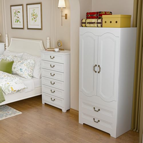 White 2 Door 2 Drawer Wooden Wardrobe V168469
