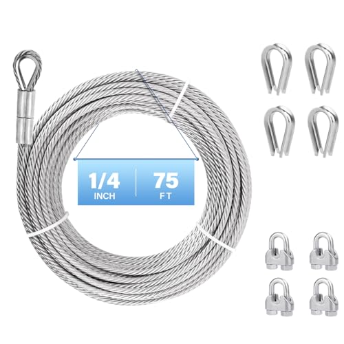 1/4 30ft 304 Stainless Steel Aircraft Cable with Clamps C49468