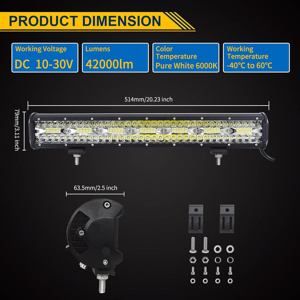 20 inch 420W LED Light Bar Spot Flood Combo Triple Row Driving Light Off Road Lights LED Pods Cubes with Wiring Harness Kit for 4X4 4WD Car ATV UTV SUV Truck Tractor Trailer 12V 24V DC L881