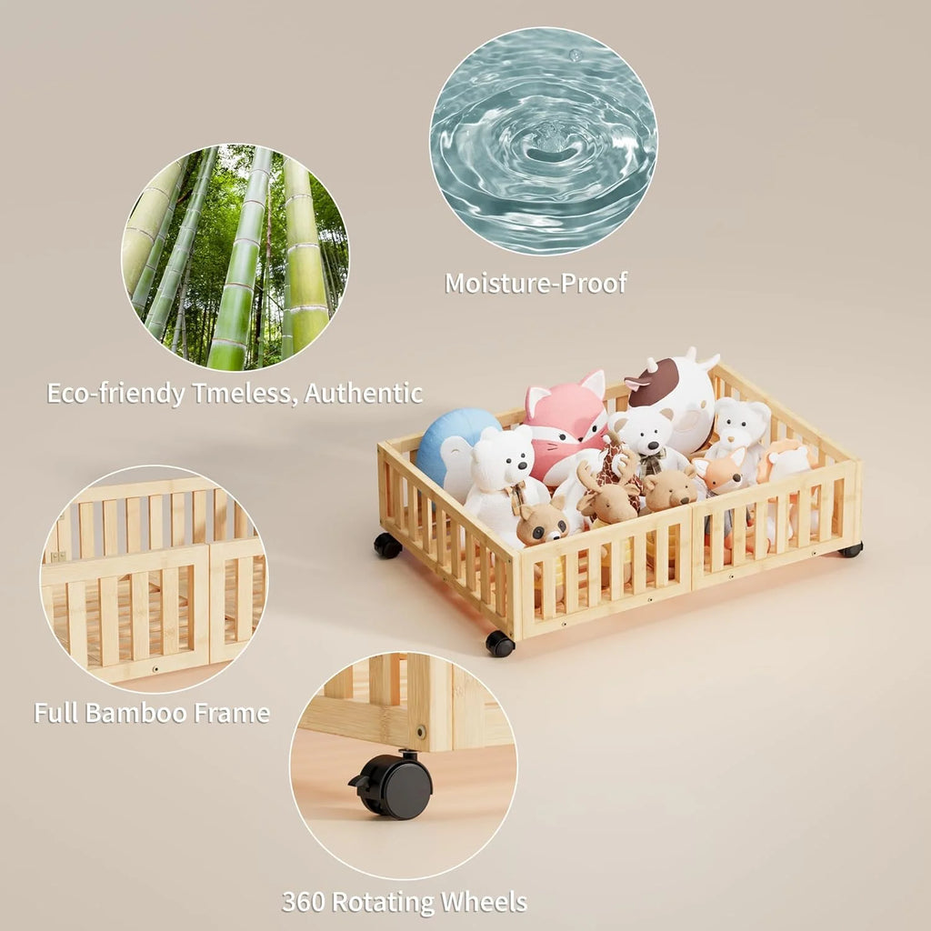 Bamboo Under Bed Storage with Wheels (2-Pack) Rolling Shoe Organizer Box D984562