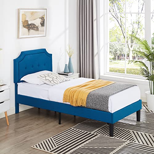 Twin Size Upholstered Platform Bed Frame with Wooden Slats R444