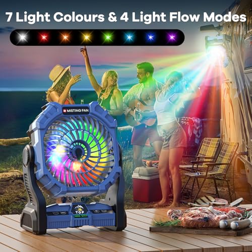 30000 mAh Rechargeable Portable Misting Fan with RGB Lantern M876814
