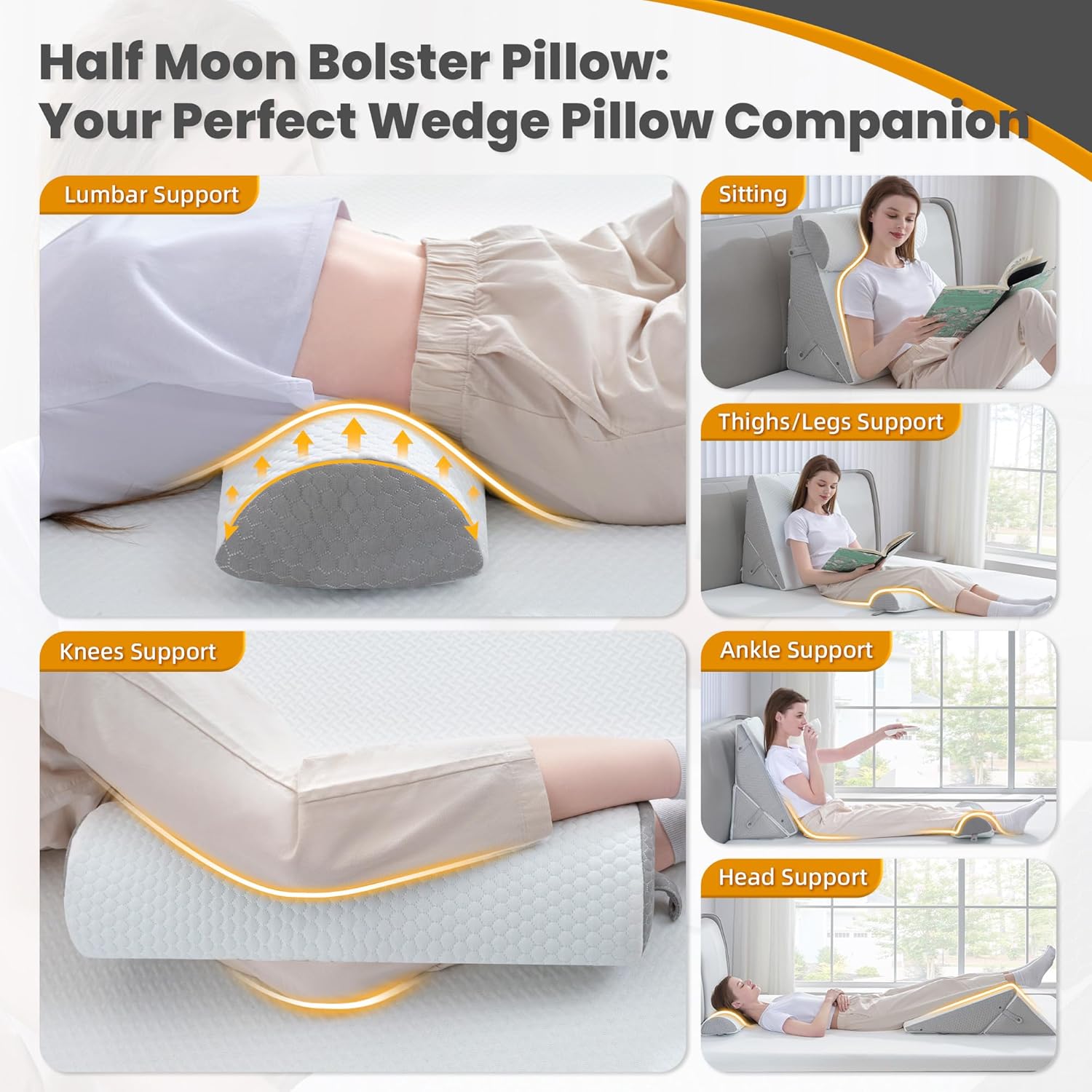 3PCS Adjustable Wedge Pillow with Memory Foam Bolster Pillow E17168