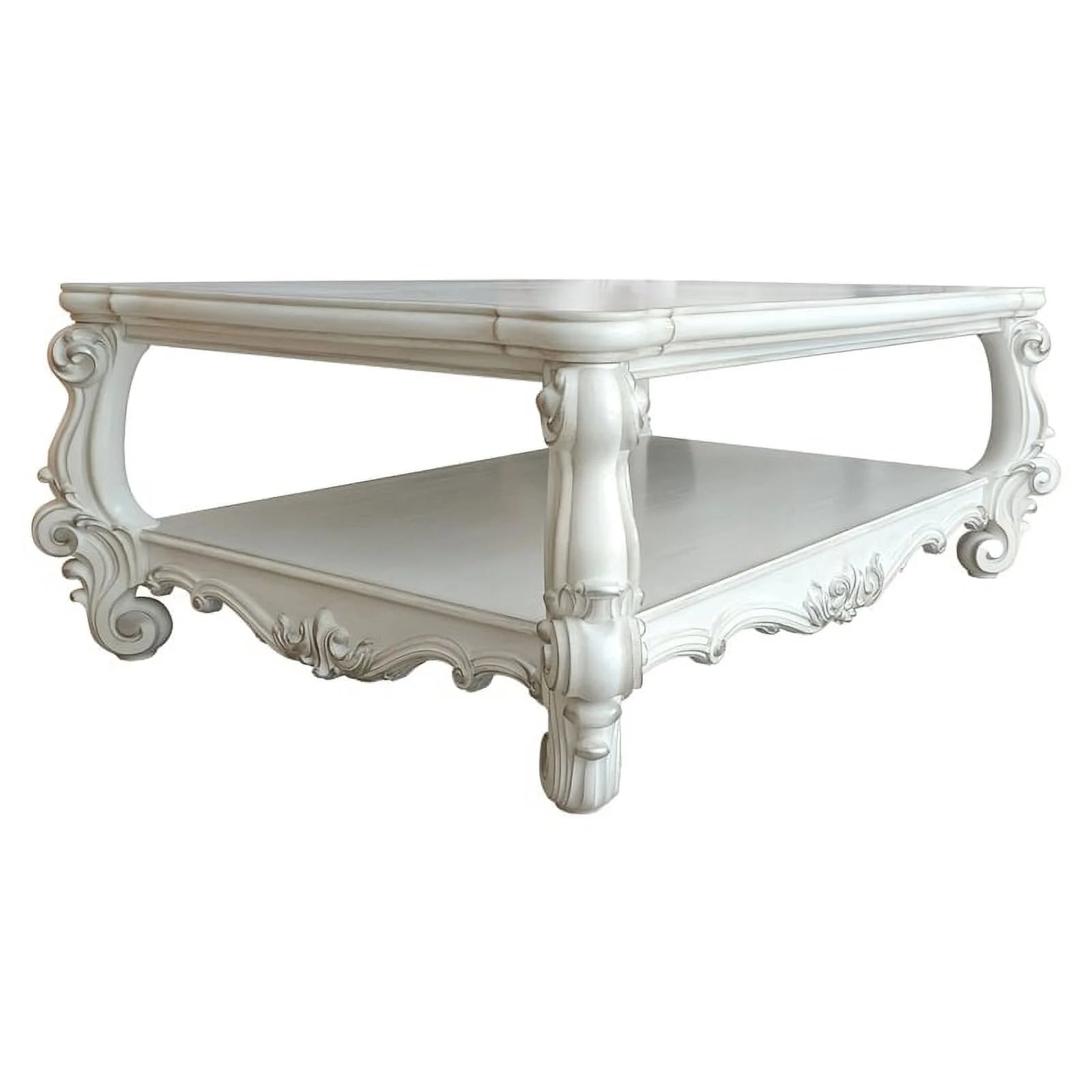 Rectangular Wood Coffee Table with Bottom Shelf in Bone White G533