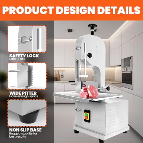 2000W Commercial Bandsaw Machine, 20x16" Stainless Table, 0.04-8" Cutting Thickness, Electric Bone Saw Machine with 8 Blades R49067
