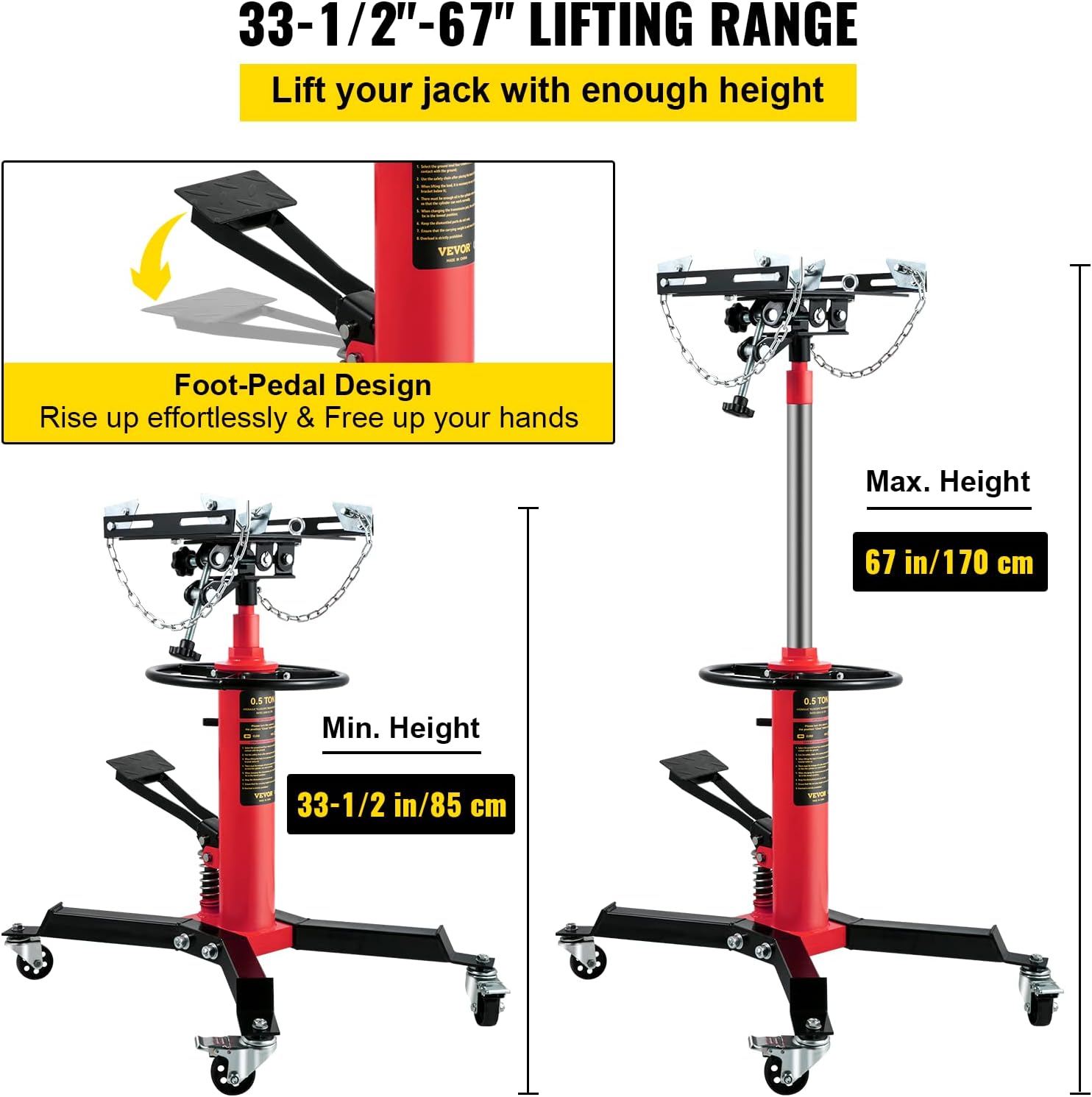 1/2 Ton 1100 lbs Capacity Hydraulic Telescopic Transmission Jack with Foot Pedal J77830
